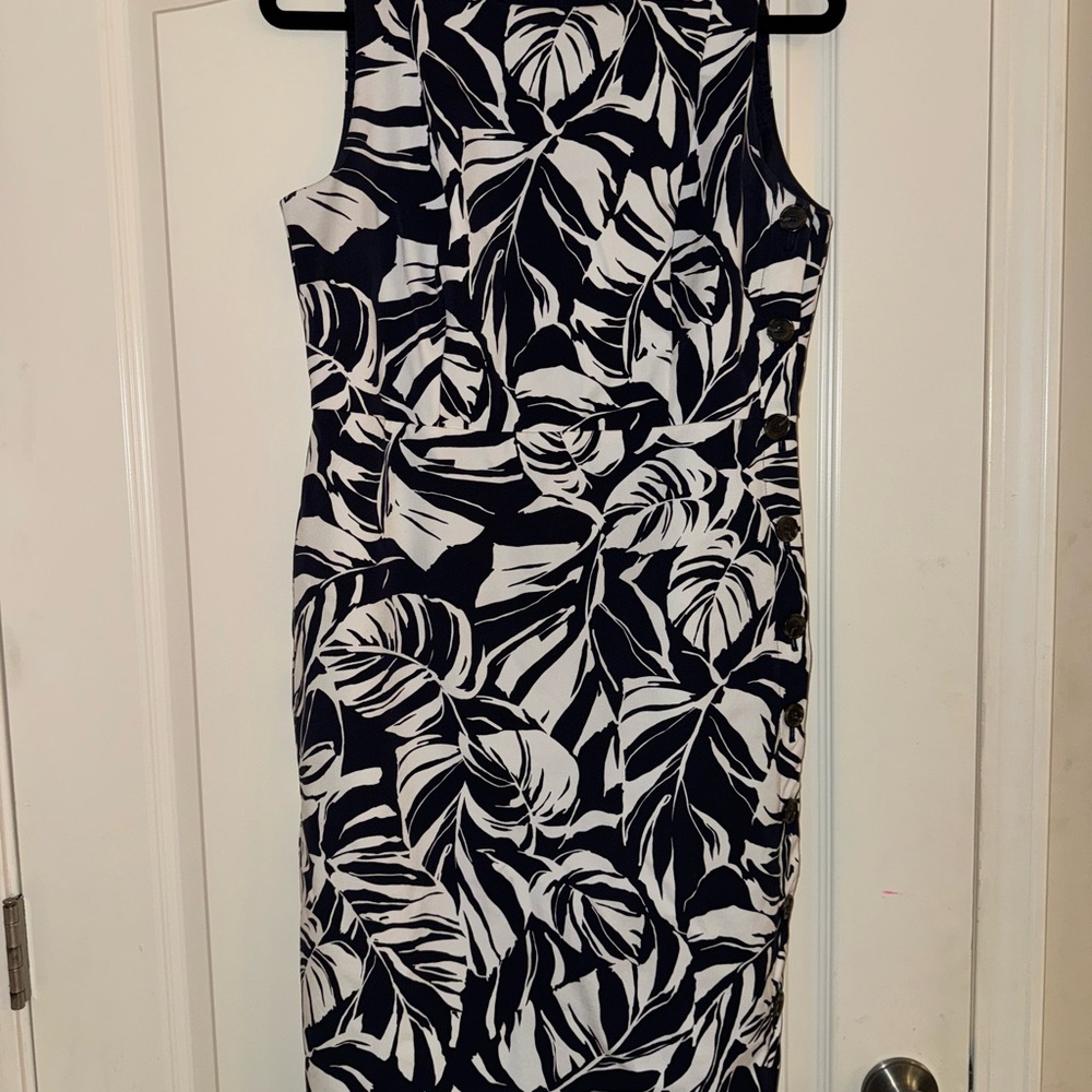 Ann Taylor Navy and White Halter Sheath Midi Dress